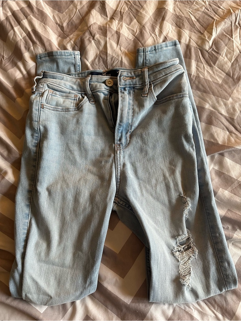 Light Blue Hollister Women's Distressed Jeans